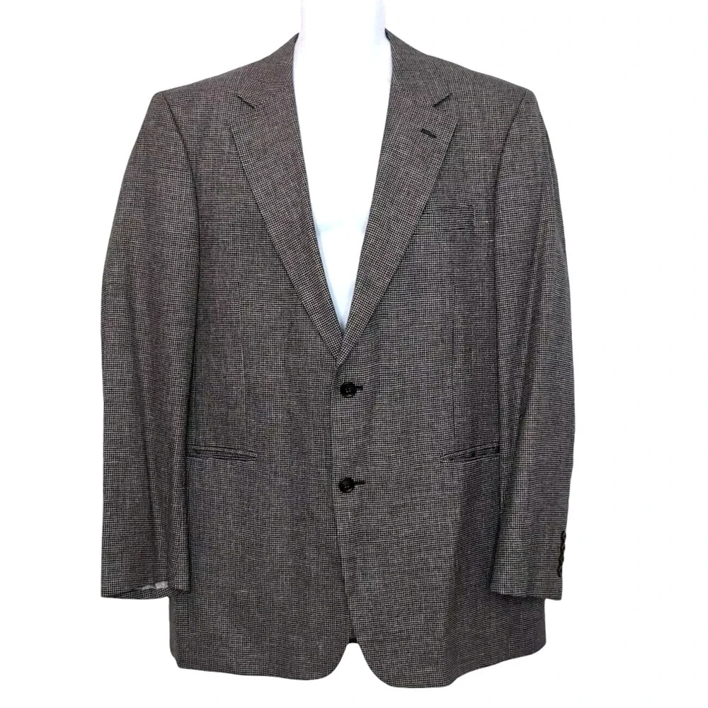 Jos A Bank Silk‎ Wool Sport Coat Men's Size 42L Black White Houndstooth 2 Button
